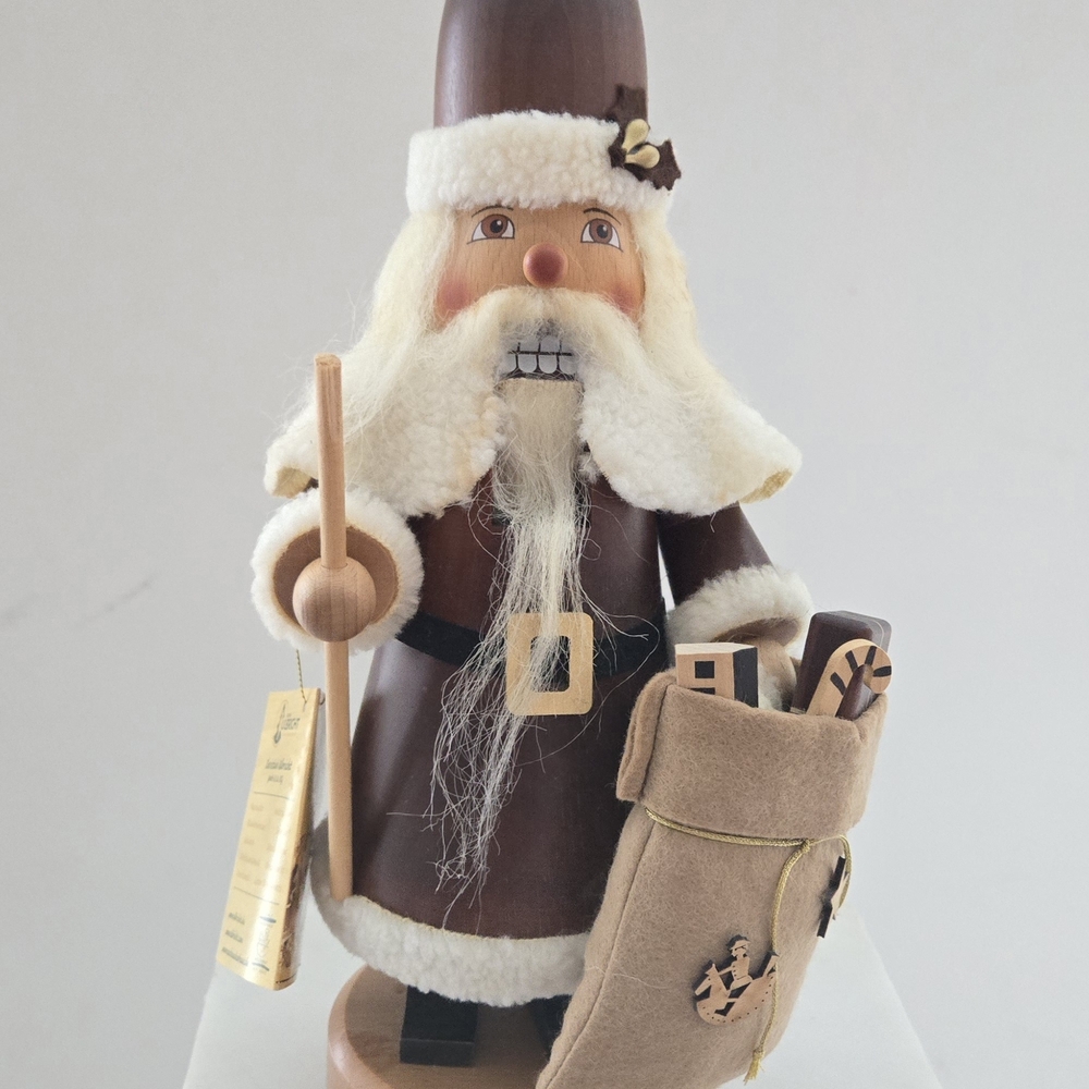 Wooden Brown Santa Nutcracker with Cream Trim